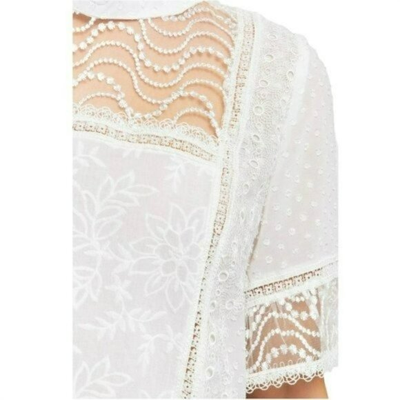 NWT POL Lace and Swissdot Mock Neck Peplum Hem Blouse Top - Picture 4 of 7